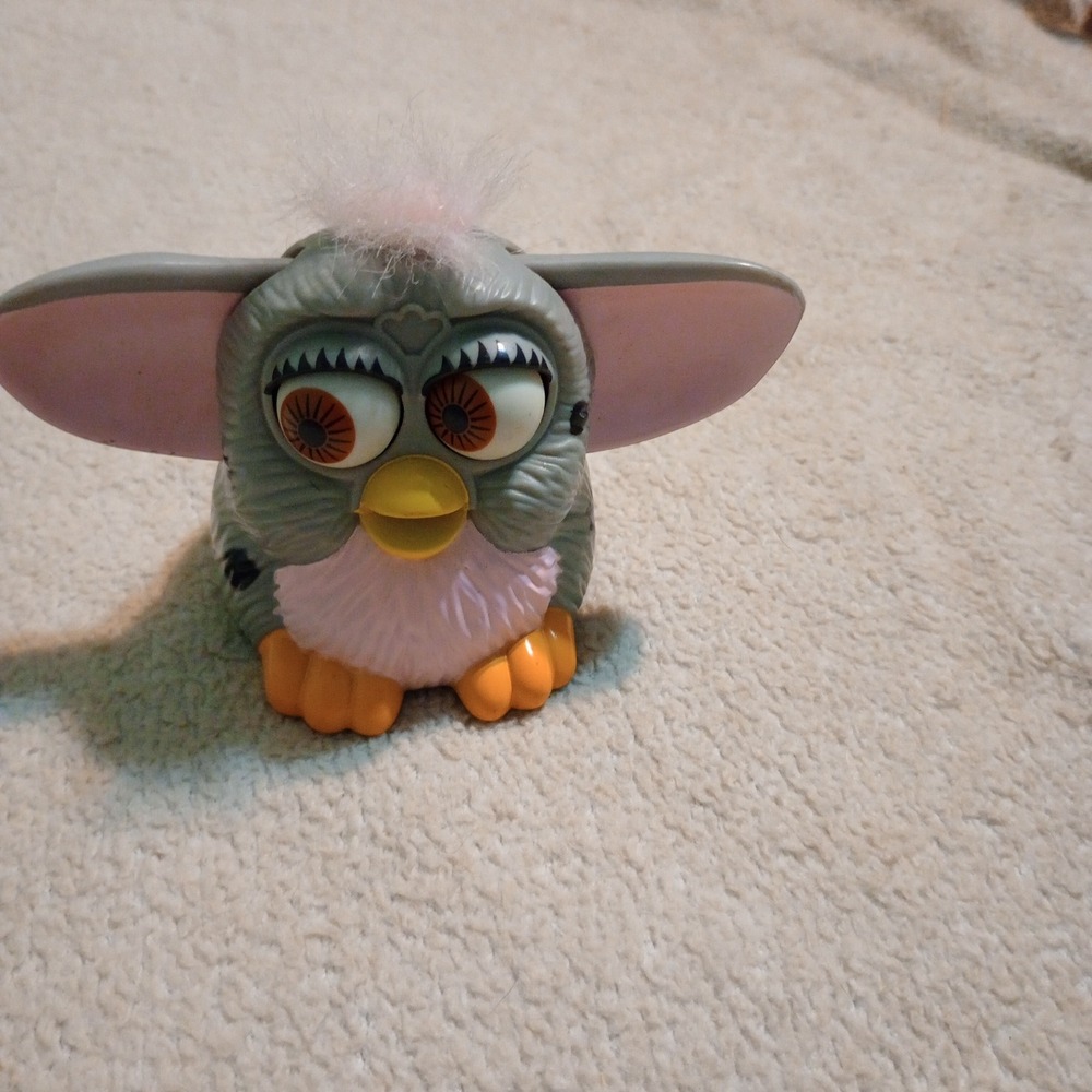 Vintage 1998 McDonald's Happy Meal Furby Tiger Electronics Grey Pink Spotted Toy